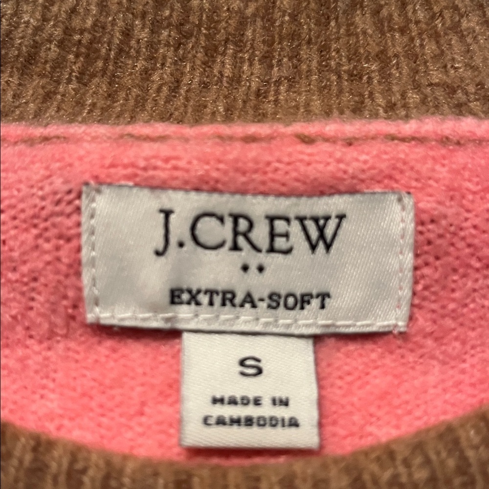 J. Crew Pink and Brown Striped mock neck Sweater extra-soft, women’s small - Picture 5 of 9